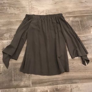 Olive Green Off-The-Shoulder Long Sleeve Top